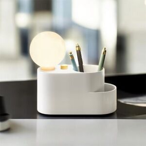 Elegant White Desk Organizer with LED Sphere